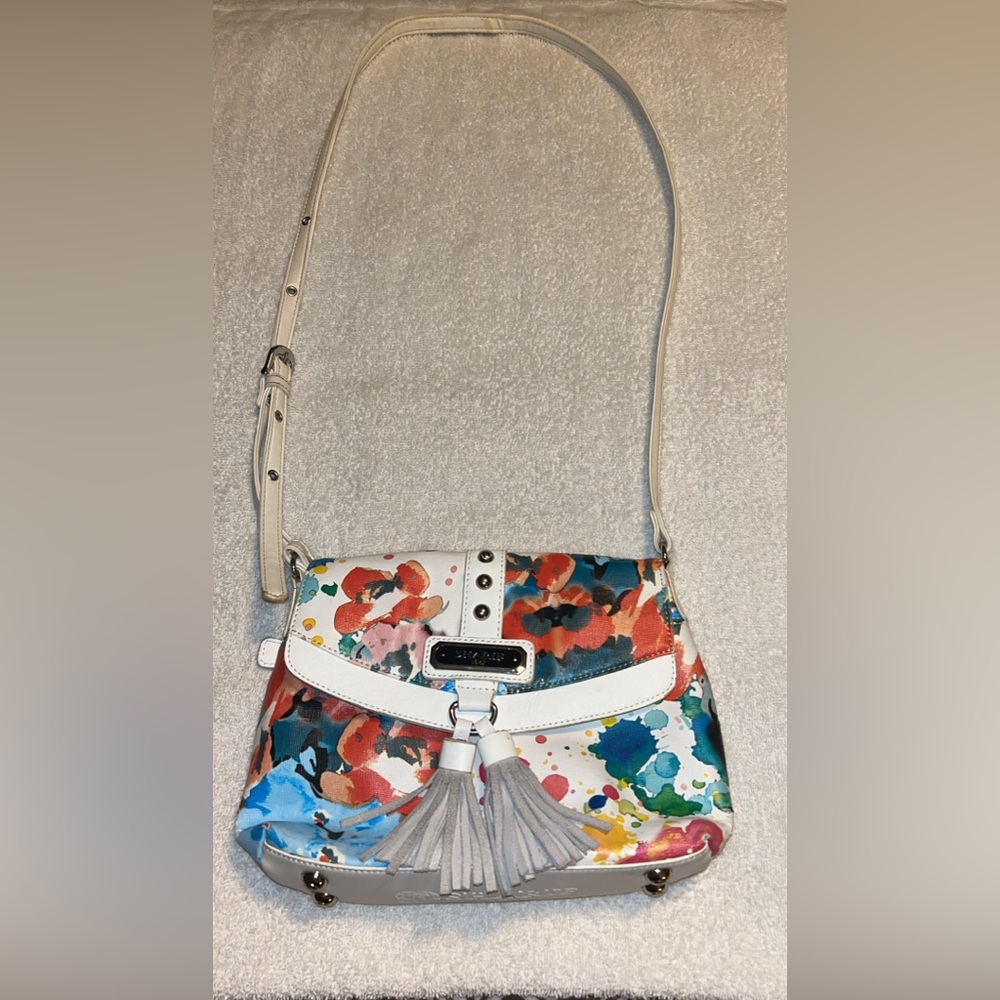 Vintage Sharif 1827  Multicolored Floral Splatter Design Leather Purse